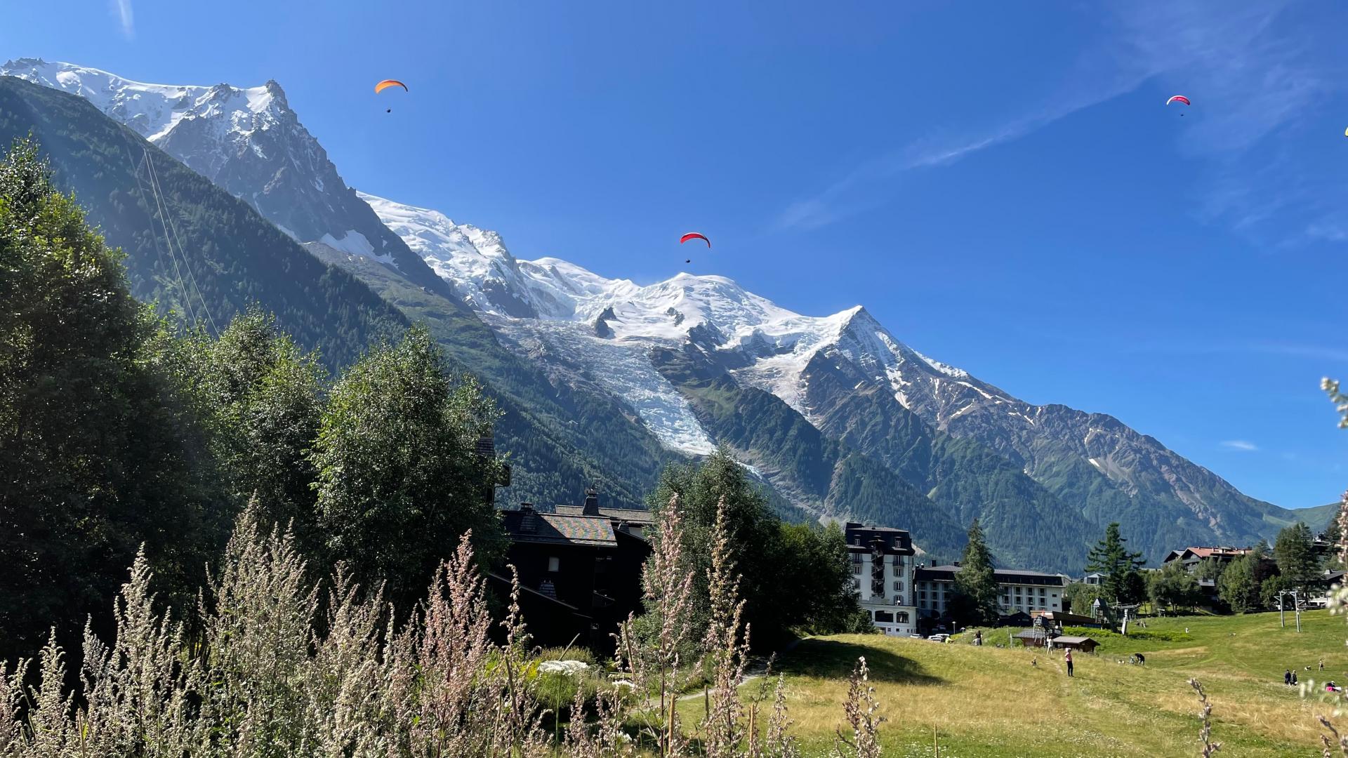 vue depuis le chalet hotel la sapiniere sur le mont-blanc et le champ du Savoy