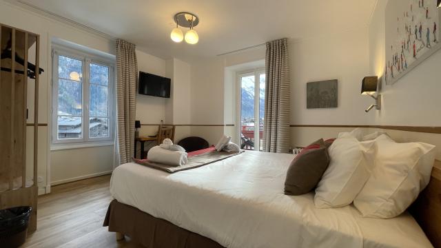 Guest room interior at Chalet Hôtel La Sapinière, Chamonix